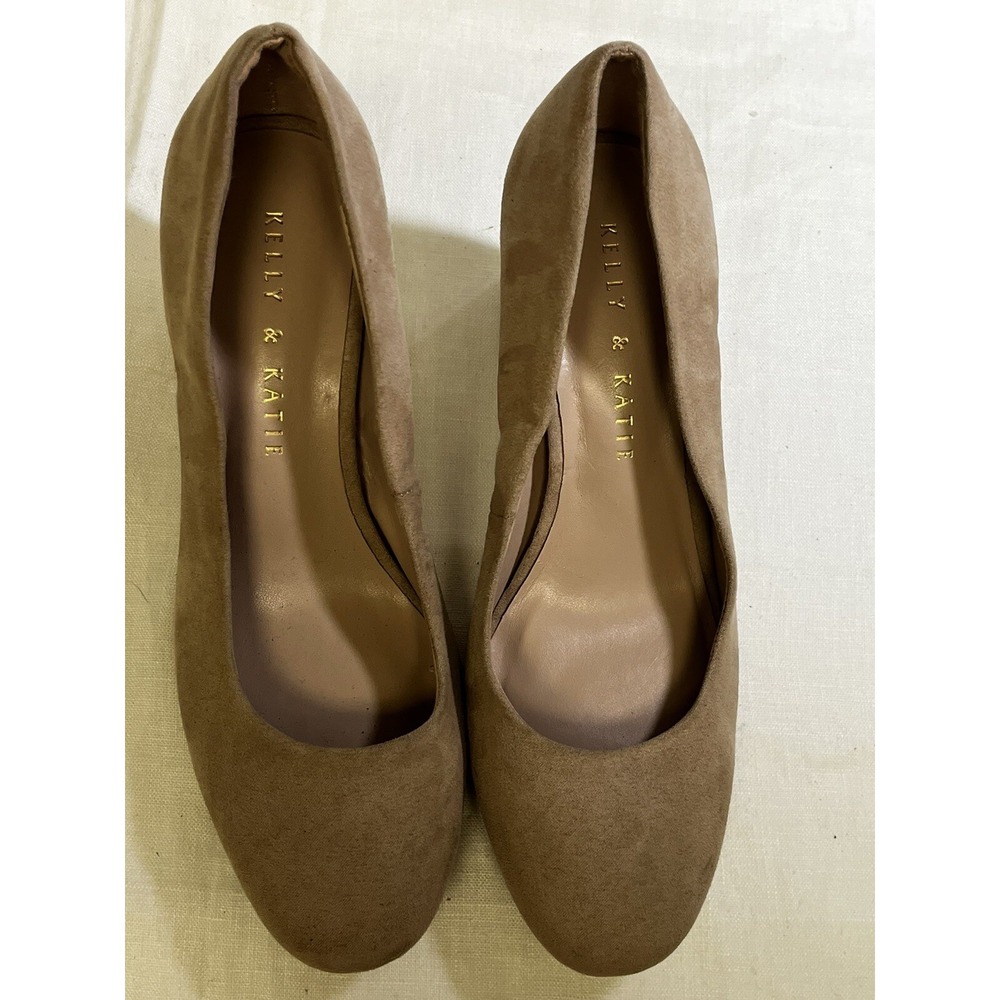 Kelly & Katie Tan Suede Block Heel Pump Round Toe Brown Shoes Womens 6M